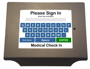 This is the all metal, counter top mounting, tablet kiosk designed to fit all Check In Systems products.