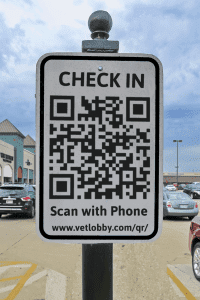 Vet Lobby offers a QR code sign that allows customers to sign in from their vehicle, streamlining the check-in process.