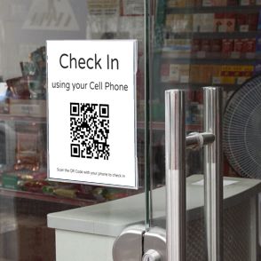 QR codes make it a touch free check in for customers. They use their smartphone to fill in a simple form.